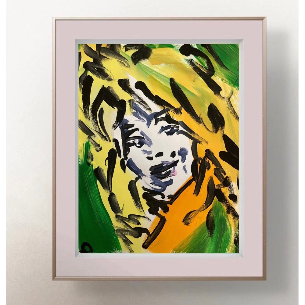 OMAN Original Painting Abstract Portrait Woman Pop Art Face Paper 8.5x11 Signed